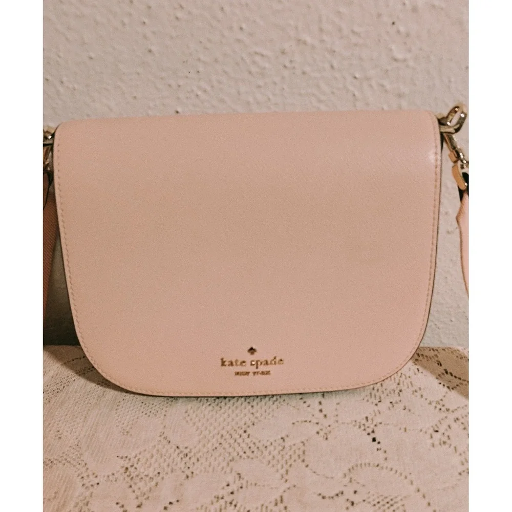 Kate Spade Madison Saddle Bag Light Pink Saffiano Leather Purse Pre Owned